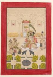 Maharana Amar Singh II se voit montrer deux éléphants en argent